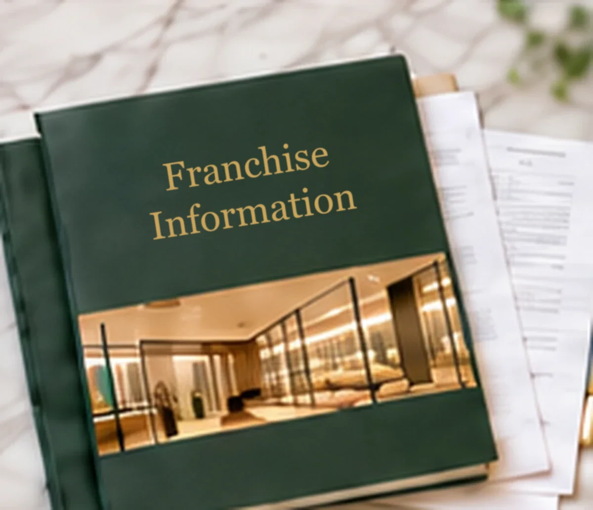 A Franchise Information folder with printed pages