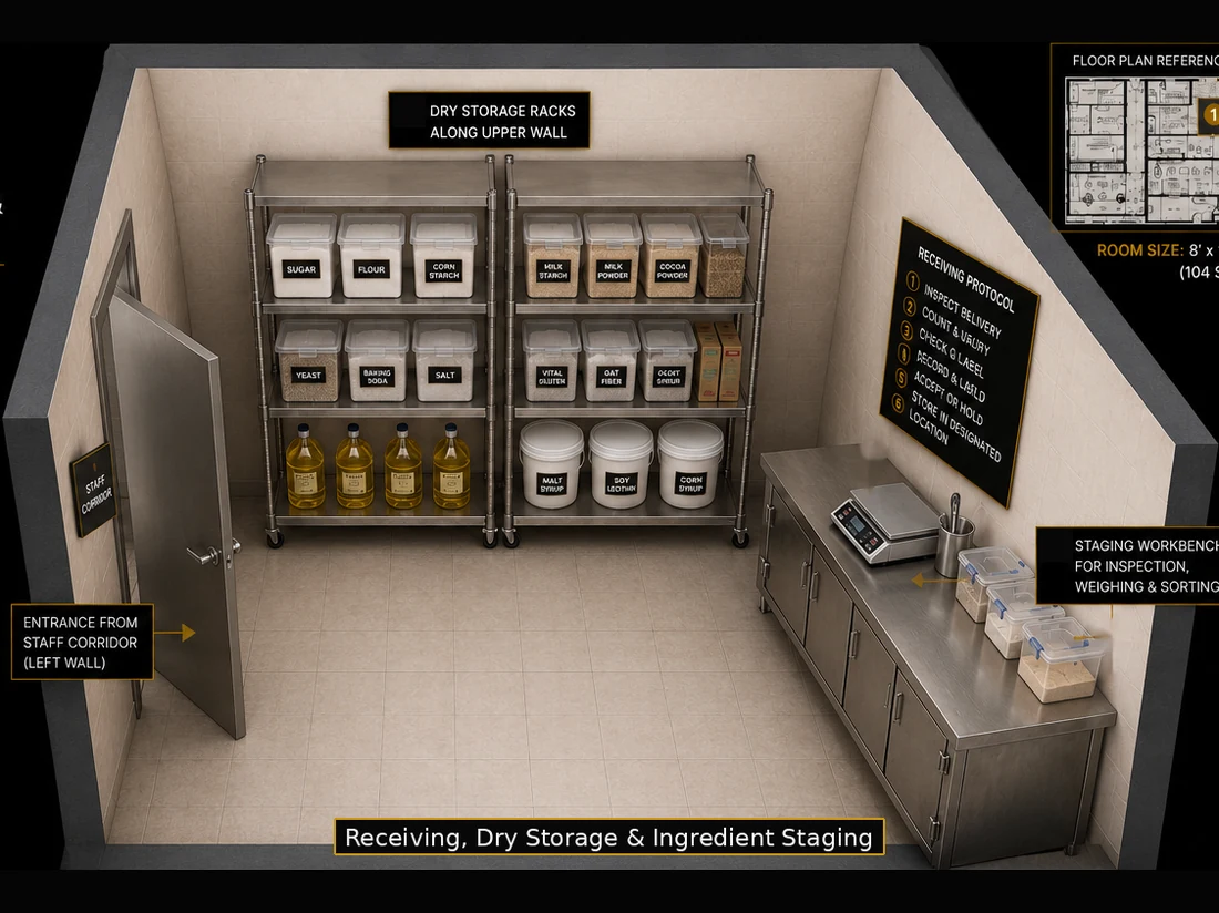 Illustrative rendering: Receiving, Storage & Ingredient Staging