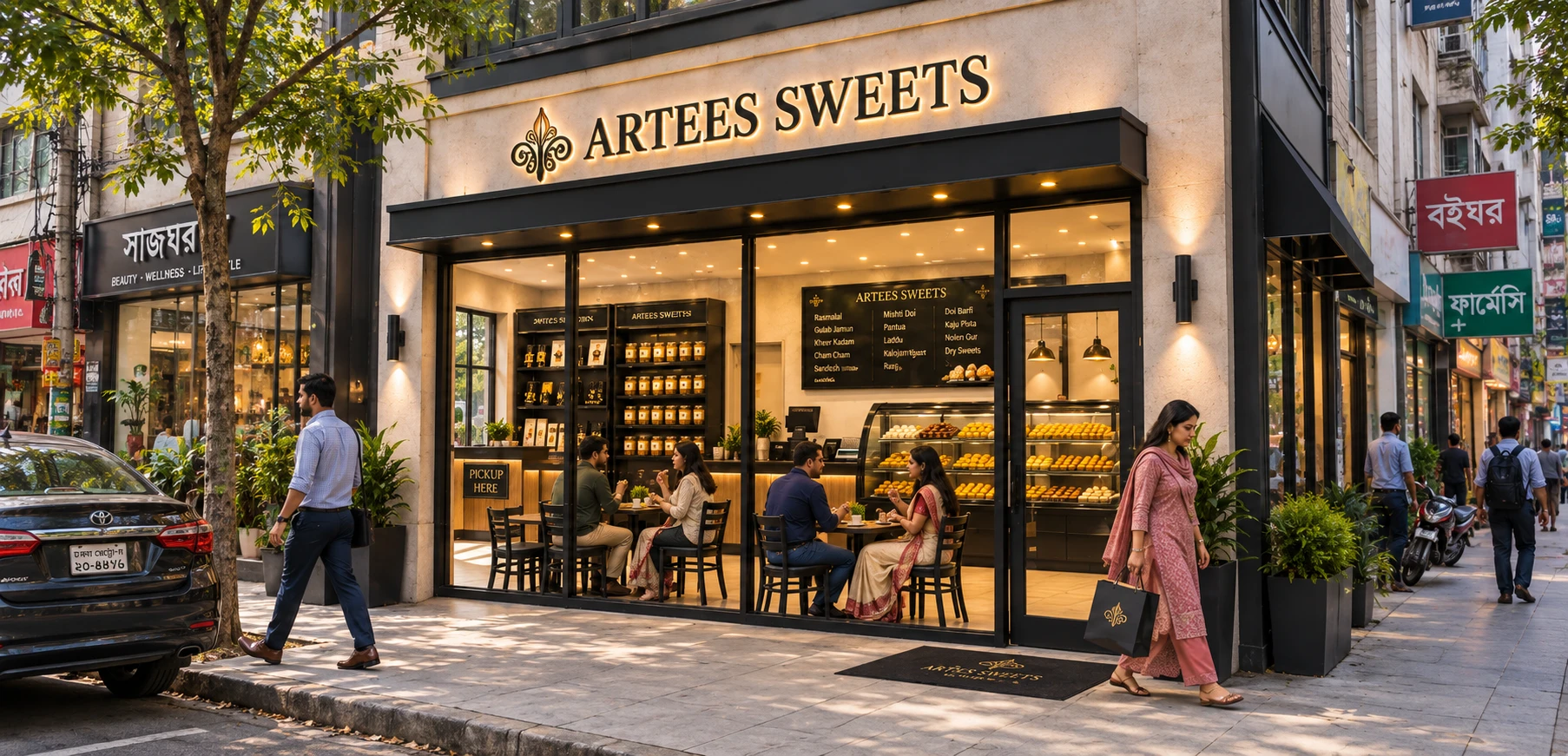 Artees Sweets storefront on a Dhaka street